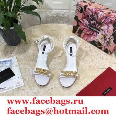Dolce  &  Gabbana Heel 10.5cm Leather Chain Sandals White with Baroque D & G Heel 2021